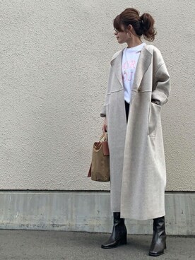 「アイボリー」｜「アイテム（ノーカラーコート）」を使った、STYLEDOORさん（レディース・157cm）の秋コーディネート