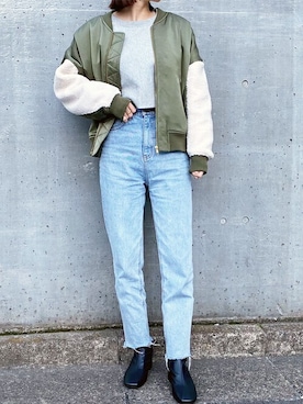 「ファー」｜「アイテム（MA-1）」を使った、STYLEDOORさん（レディース・160cm）の秋コーディネート