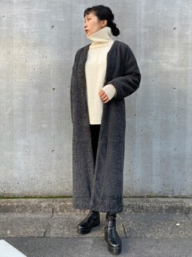 「エマテイラー」｜「アイテム（ノーカラーコート）」を使った、STYLEDOORさん（レディース・163cm）の冬コーディネート