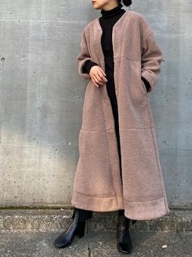 「エマテイラー」｜「アイテム（ノーカラーコート）」を使った、STYLEDOORさん（レディース・163cm）の冬コーディネート