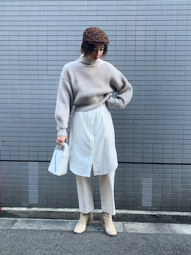 「ハンチング」｜「アイテム（キャップ）」を使った、Nomura Karin Fionaさん（レディース・171cm）の冬コーディネート