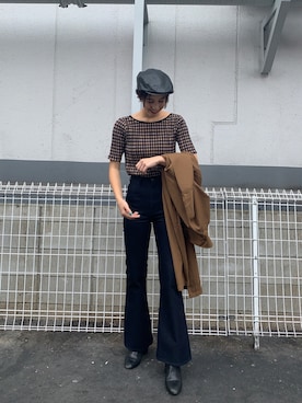 「ハンチング」｜「アイテム（キャップ）」を使った、Nomura Karin Fionaさん（レディース・171cm）の秋コーディネート