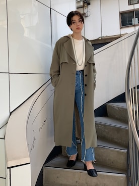 「MOUSSY（マウジー）のアイテム（トレンチコート）」を使った、Nomura Karin Fionaさん（レディース・171cm）の冬コーディネート
