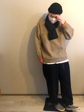 「ニコアンド」｜「アイテム（ニットキャップ/ビーニー）」を使った、50tatsuyaさん（メンズ・175cm）の冬コーディネート