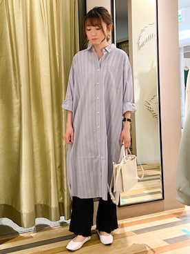「Green　Parks（グリーンパークス）のアイテム（シャツワンピース）」を使った、Fujikoさん（レディース・158cm）の冬コーディネート