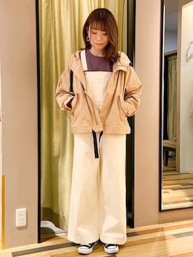 「Green　Parks（グリーンパークス）のアイテム（オールインワン・サロペット）」を使った、Fujikoさん（レディース・158cm）の春コーディネート
