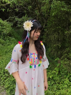 「刺繡洋裝」｜歪壞さん（レディース・160cm）の冬コーディネート