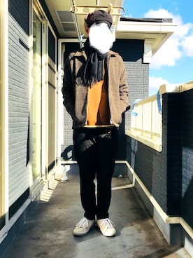 「NO ID.（ノーアイディ）のアイテム（ハンチング/ベレー帽）」を使った、ぴーすけぴーすけさん（メンズ・175cm）の冬コーディネート