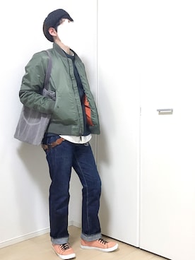 「VOO（ヴォー）のアイテム（ハンチング/ベレー帽）」を使った、ぴーすけぴーすけさん（メンズ・175cm）の冬コーディネート