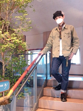 「NO ID.（ノーアイディ）のアイテム（ハンチング/ベレー帽）」を使った、ぴーすけぴーすけさん（メンズ・175cm）の春コーディネート