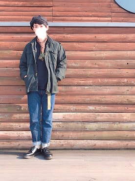 「NO ID.（ノーアイディ）のアイテム（ハンチング/ベレー帽）」を使った、ぴーすけぴーすけさん（メンズ・175cm）の春コーディネート