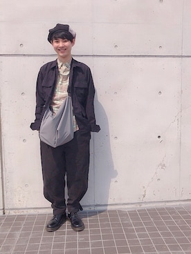 「NO ID.（ノーアイディ）のアイテム（ハンチング/ベレー帽）」を使った、ぴーすけぴーすけさん（メンズ・175cm）の春コーディネート