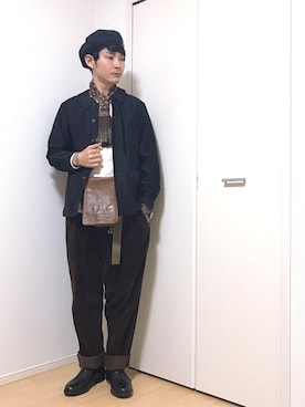 「NO ID.（ノーアイディ）のアイテム（ハンチング/ベレー帽）」を使った、ぴーすけぴーすけさん（メンズ・175cm）の春コーディネート