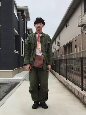 「NO ID.（ノーアイディ）のアイテム（ハンチング/ベレー帽）」を使った、ぴーすけぴーすけさん（メンズ・175cm）の春コーディネート