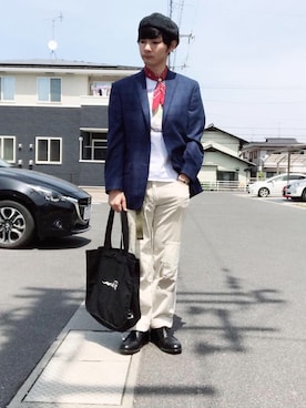 「VOO（ヴォー）のアイテム（ハンチング/ベレー帽）」を使った、ぴーすけぴーすけさん（メンズ・175cm）の春コーディネート