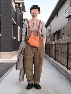 「NO ID.（ノーアイディ）のアイテム（ハンチング/ベレー帽）」を使った、ぴーすけぴーすけさん（メンズ・175cm）の春コーディネート