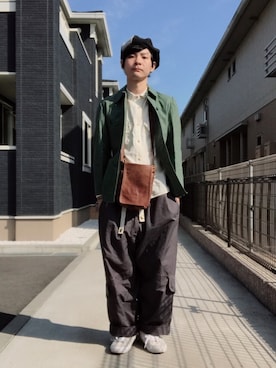 「NO ID.（ノーアイディ）のアイテム（ハンチング/ベレー帽）」を使った、ぴーすけぴーすけさん（メンズ・175cm）の春コーディネート