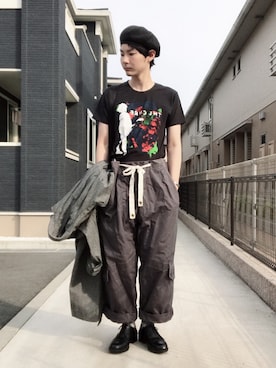 「VOO（ヴォー）のアイテム（ハンチング/ベレー帽）」を使った、ぴーすけぴーすけさん（メンズ・175cm）の春コーディネート