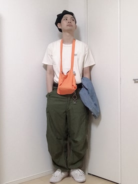 「NO ID.（ノーアイディ）のアイテム（ハンチング/ベレー帽）」を使った、ぴーすけぴーすけさん（メンズ・175cm）の夏コーディネート