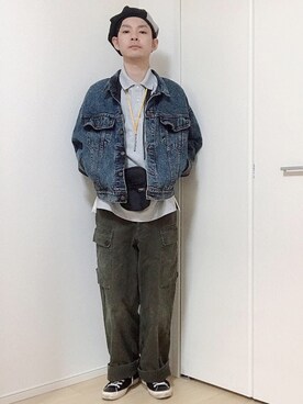「NO ID.（ノーアイディ）のアイテム（ハンチング/ベレー帽）」を使った、ぴーすけぴーすけさん（メンズ・175cm）の夏コーディネート