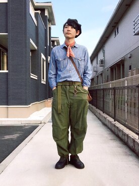 「NO ID.（ノーアイディ）のアイテム（ハンチング/ベレー帽）」を使った、ぴーすけぴーすけさん（メンズ・175cm）の夏コーディネート