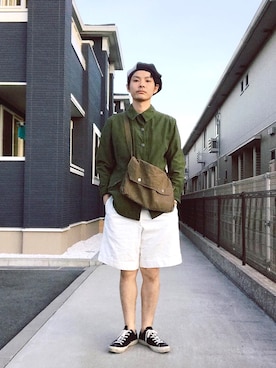 「NO ID.（ノーアイディ）のアイテム（ハンチング/ベレー帽）」を使った、ぴーすけぴーすけさん（メンズ・175cm）の秋コーディネート