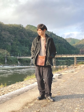 「NO ID.（ノーアイディ）のアイテム（ハンチング/ベレー帽）」を使った、ぴーすけぴーすけさん（メンズ・175cm）の冬コーディネート