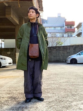 「NO ID.（ノーアイディ）のアイテム（ハンチング/ベレー帽）」を使った、ぴーすけぴーすけさん（メンズ・175cm）の冬コーディネート
