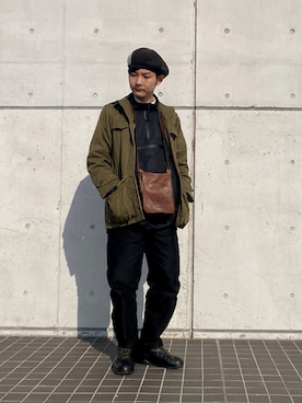 「NO ID.（ノーアイディ）のアイテム（ハンチング/ベレー帽）」を使った、ぴーすけぴーすけさん（メンズ・175cm）の冬コーディネート