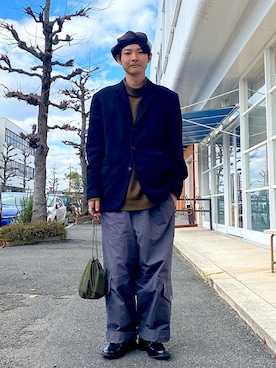 「NO ID.（ノーアイディ）のアイテム（ハンチング/ベレー帽）」を使った、ぴーすけぴーすけさん（メンズ・175cm）の冬コーディネート