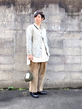 「NO ID.（ノーアイディ）のアイテム（ハンチング/ベレー帽）」を使った、ぴーすけぴーすけさん（メンズ・175cm）の春コーディネート