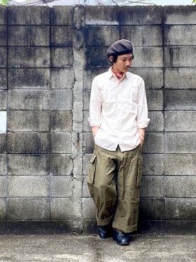 「NO ID.（ノーアイディ）のアイテム（ハンチング/ベレー帽）」を使った、ぴーすけぴーすけさん（メンズ・175cm）の春コーディネート