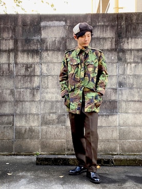 「NO ID.（ノーアイディ）のアイテム（ハンチング/ベレー帽）」を使った、ぴーすけぴーすけさん（メンズ・175cm）の冬コーディネート