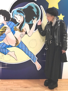 「ライダースコーデ」｜「アイテム（ハンチング/ベレー帽）」を使った、asaさん（レディース・153cm）の春コーディネート