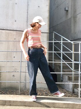 「マルチボーダーニット」｜Dot&Stripes CHILDWOMANさん（レディース・158cm）の夏コーディネート