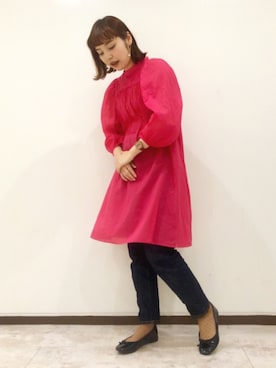 「Dot＆Stripes CHILD WOMAN（ドットアンドストライプス　チャイルドウーマン）のコットンシフォン パフスリーブチュニックブラウス（シャツ/ブラウス）」を使った、Dot&Stripes CHILDWOMANさん（レディース・158cm）の春コーディネート