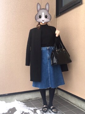 「blue」｜「アイテム（ノーカラージャケット）」を使った、ynNさん（レディース・158cm）の冬コーディネート
