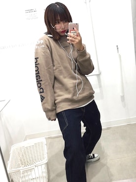 「GU（ジーユー）のアイテム（スウェット、ブラウン系）」を使った、なつきさん（レディース・162cm）の冬コーディネート