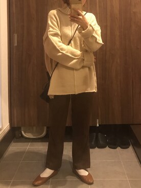 「select MOCA（セレクトモカ）のリンキングオーバーサイズタートルニット（ニット/セーター）」を使った、azuuuuuさん（レディース・157cm）の冬コーディネート