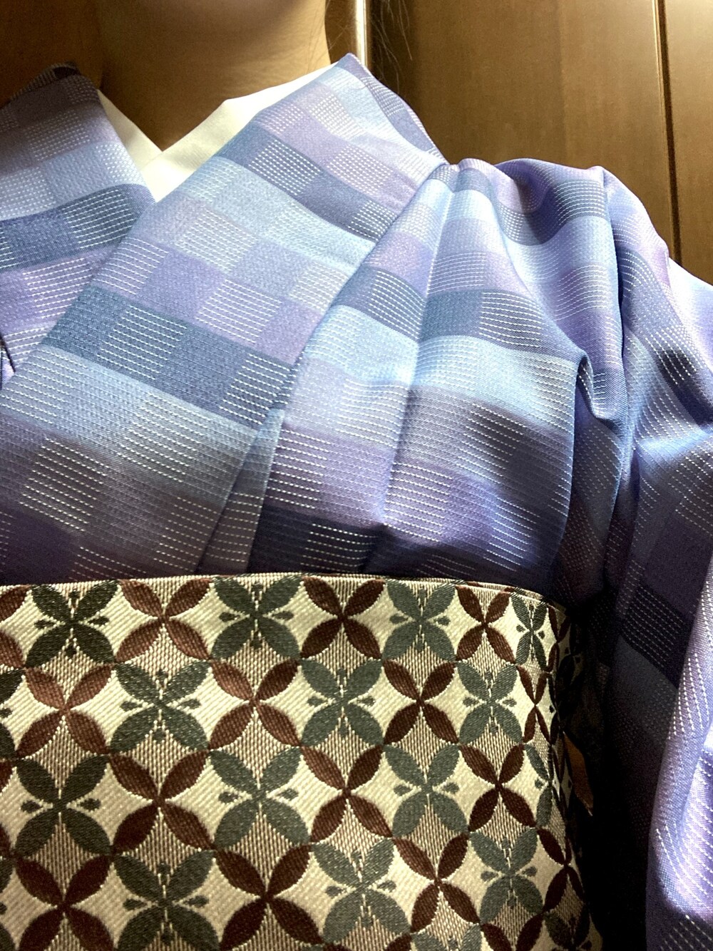「着物、着付けは自分で、パープル」｜「ばんかんのアイテム（着物、パープル系）」を使った、不在さん（レディース・164cm）の秋コーディネートの1枚目の写真