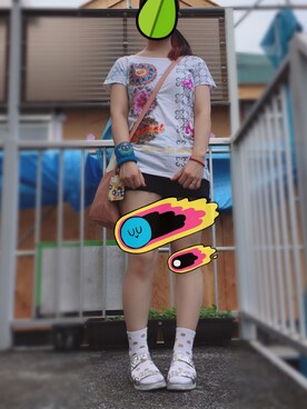 「Desigual（デシグアル）のアイテム（Tシャツ/カットソー）」を使った、きむらっこさん（レディース・152cm）の夏コーディネート