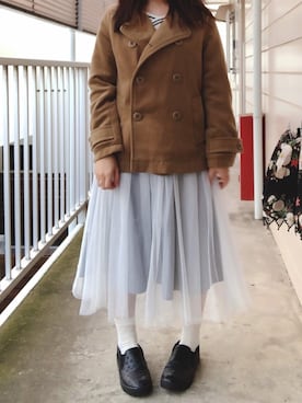 「no brand（ノーブランド）のアイテム（ピーコート）」を使った、きむらっこさん（レディース・152cm）の冬コーディネート