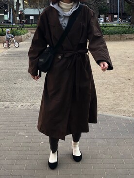 「kutir（クティール）のアイテム（ステンカラーコート）」を使った、sakiさん（レディース・165cm）の冬コーディネート