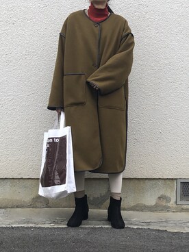 「白タイツ」｜「アイテム（その他アウター）」を使った、sakiさん（レディース・165cm）の冬コーディネート