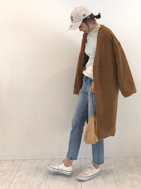 「GRL（グレイル）のアイテム（ノーカラージャケット）」を使った、amiさん（レディース・163cm）の冬コーディネート