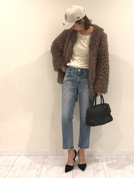 「GRL（グレイル）のアイテム（ノーカラージャケット）」を使った、amiさん（レディース・163cm）の冬コーディネート