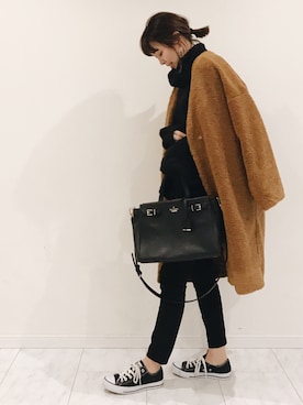 「GRL（グレイル）のアイテム（ノーカラージャケット）」を使った、amiさん（レディース・163cm）の冬コーディネート