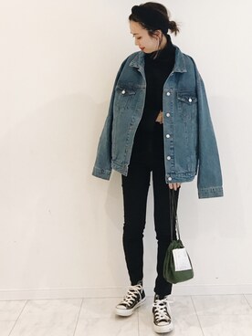 「GRL（グレイル）のアイテム（デニムジャケット）」を使った、amiさん（レディース・163cm）の冬コーディネート