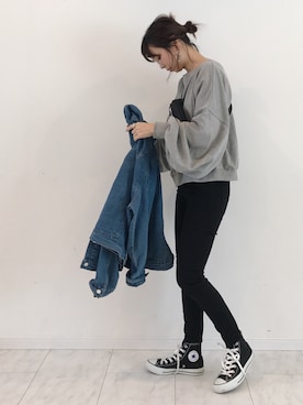 「GRL（グレイル）のアイテム（デニムジャケット）」を使った、amiさん（レディース・163cm）の冬コーディネート
