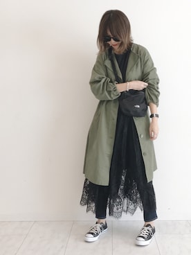 「GRL（グレイル）のアイテム（モッズコート）」を使った、amiさん（レディース・163cm）の春コーディネート